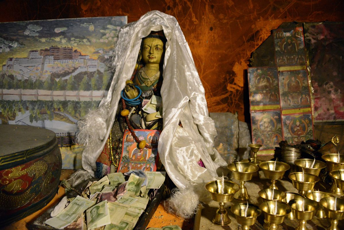 12 Statue Of Padmasambhava And Painting Of Potala Palace In The Main Hall At Rong Pu Monastery Between Rongbuk And Mount Everest North Face Base Camp In Tibet